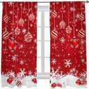 Christmas Sheer Curtain 63 Inch Length 2 Panels Light Filtering Snowflake Window Curtain Red Sheer Voile Curtains Xmas Ball Glitter Sparkle Snow Rod Pocket Window Treatment for Living Room