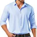 Dress Shirts for Men Big and Tall Button Down Shirts (Blue, XXXL)