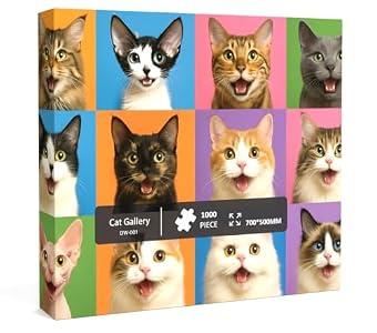Tomzio 1000 Pieces Jigsaw Puzzles for Adults, Animal Series - Detailed Wildlife Art, Educational Family Game, Large 28" x 20", Great Gift for Animal Lovers & Home Decor（Cat Gallery）