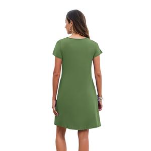 PLOKNRD Women's Casual Dress Summer Short Sleeve T-Shirt Dress Crew Neck Basic Dresses 2025 (L, Green)