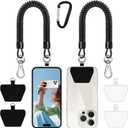 Doormoon Phone Lanyard Tether with 4 Patch, Cell Phone Lanyard with 2* Phone Tether, 4* Patch for Outdoor Hiking Climbing (Black - 2 Pack)