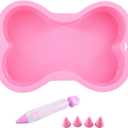 HINMAY Dog Birthday Cake Mold Silicone Bone Shape Cake Pan with Decorating Pen (Pink, 10")
