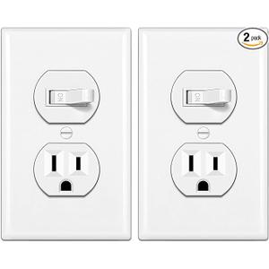 BESTTEN 2 Pack Combination Toggle Light Switch and Duplex Receptacle Outlet, Single Pole Toggle Wall Switch, Grounded Outlet, Combo Style, 15 Amp, Wallplate Included, UL Listed, White