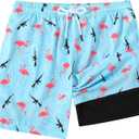 Mens Swim Trunks 7 Inch Inseam Board Shorts with Compression Liner Swimsuit Bathing Suit Quick Dry (Blue)