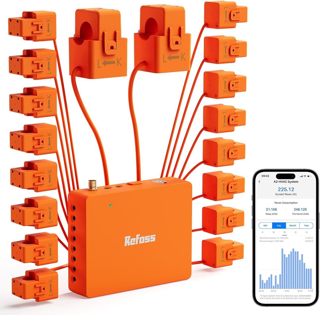 Smart Home Energy Monitor Supports Home Assistant, Real-Time Accurate Energy Consumption Tracking, Electricity Usage Monitor with 16x60A Circuit Sensor, 36-Month History, Solar Metering, ETL Certified (Orange+White)