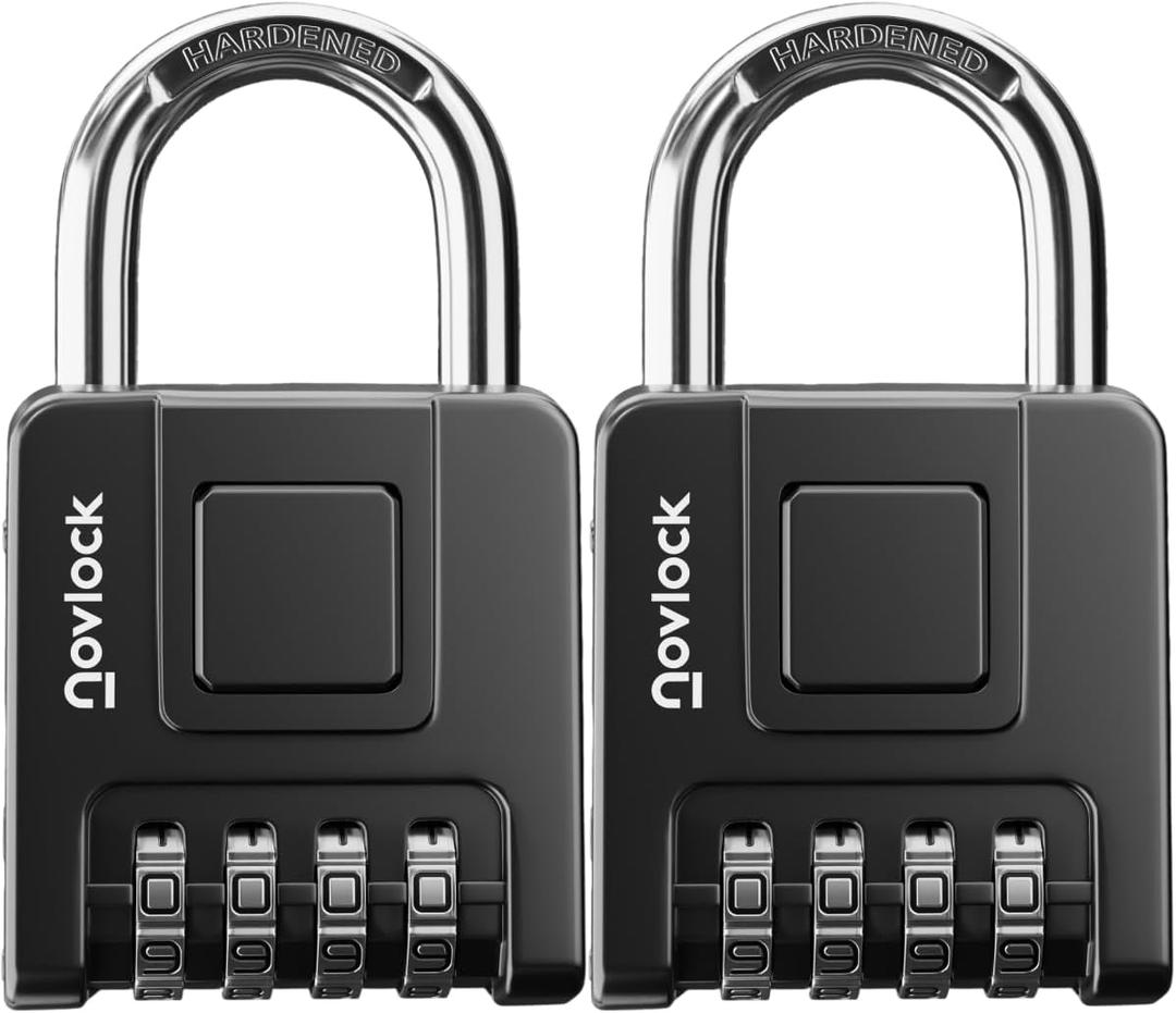 Combination Lock for Outdoor & Indoor, Weatherproof Combo Padlock | One-Push Unlocking, Heavy Duty, 4-Digit Security, Lock for Lockers, Gates, Fences, Sheds, Storage, 2-Pack, Black