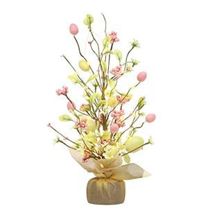 RoseCraft Easter Decorations, 18 Inch Pre-Lit Easter Egg Tree Tabletop Decor with Delicate Ornaments, for Home Party Wedding Holiday Spring Summer Decoration, Yellow/Pink.