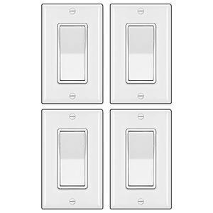 BESTTEN 4 Pack 3-Way Decorator Light Switch with Wallplate, 15A 120/277V, On/Off Rocker Paddle Interrupter, Electrical Wall Light Switches, Single Pole or Three Way, UL Listed, White