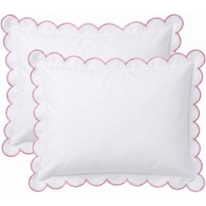 Frienda Set of 2 Scalloped Pillow Cover Embroidered Bed Scalloped Standard Queen Pillowcases Microfiber Pillow Cover for Bedroom Guest Room(Pink,30" X 20")