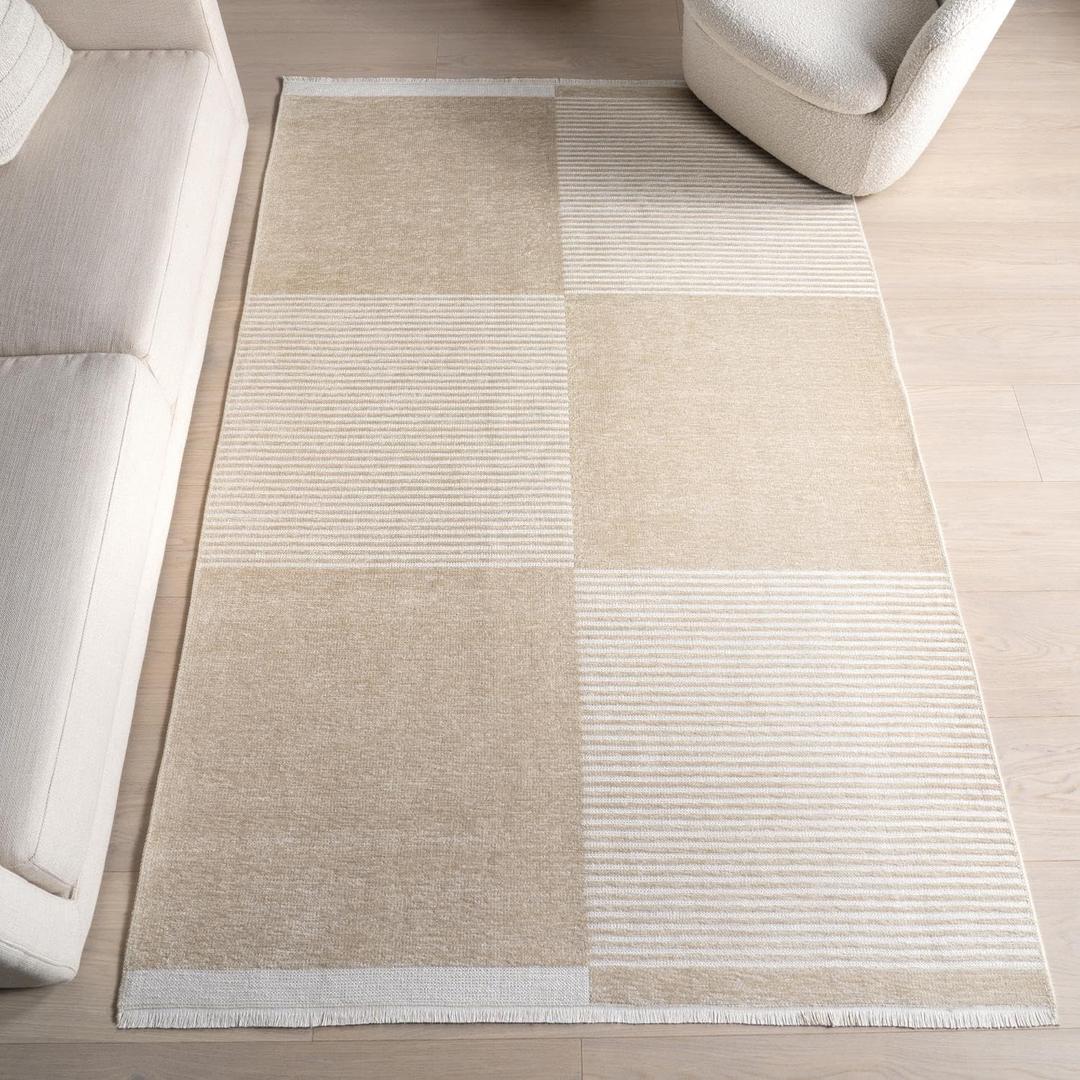 Nuloom Versa Moxie Taupe/Cream, 7'10" x 10', Tiled, Soft and Cozy, High Traffic, Stain Resistant, Easy Clean, Durable, Reversible, Machine Washable Area Rug for Bedroom, Living Room, Dining, Entryway