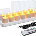 WoneNice 12 pcs USB Rechargeable Flameless Candles with Remote & Timer, LED Tea Lights for Wedding Christmas Lanterns Emergency Home Decor