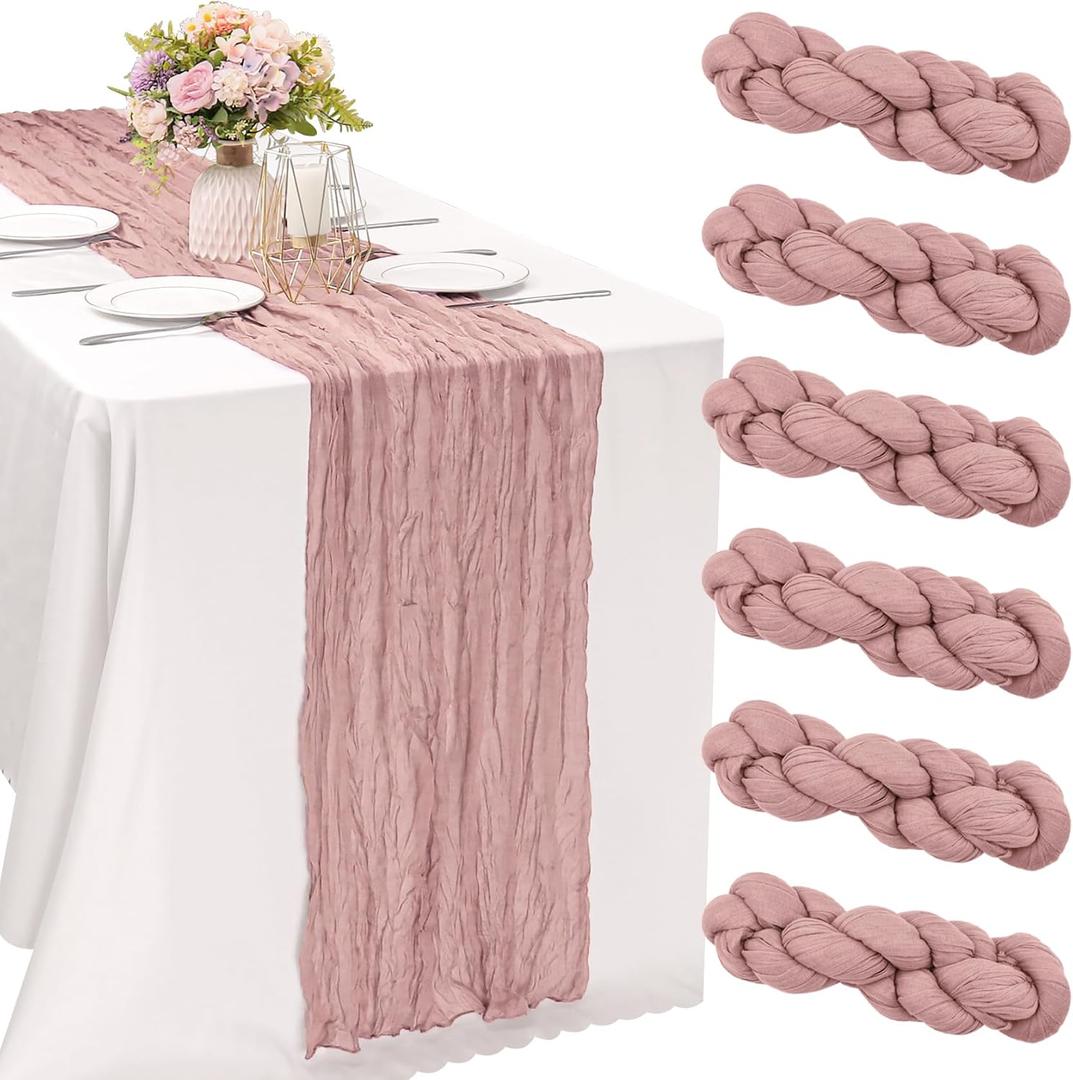 6 Pieces Dusty Pink Easter Spring 10FT Cheesecloth Table Runner Boho Gauze Fabric Table Runner Rustic Sheer Runner for Wedding Birthday Baby Shower Party Boho Table DecorationDusty Pink