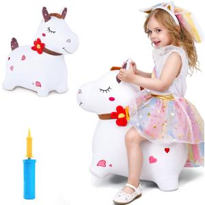 iPlay, iLearn Bouncy Pals White Hopping Horse, Inflatable Bouncing Animal Hopper Toy W/Pump, Plush Ride on Bouncer, Indoor Outdoor Birthday Gifts for 18 24 Month 2 3 4 5 Year Old Toddler Kid Boy Girl