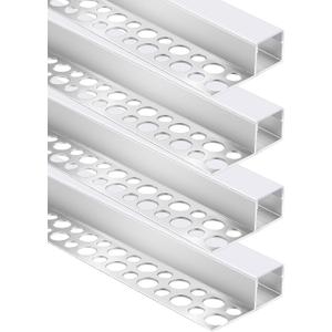 Plaster-in LED Channel for Drywall, 3.3ft/1M 4Pack LED Aluminium Channel with Milky Diffuser, Trimless Recessed Single-Sided Profile Fits 1–13mm LED Strips for Wall Edge, Ceiling & Stair Lighting