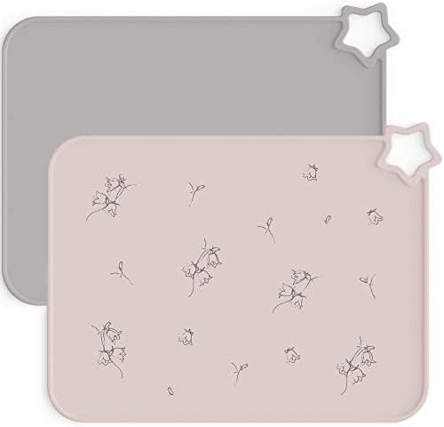 Moonkie Silicone Placemats for Baby & Kid, Stain-Proof Non-Slip Toddler Food Mats Eating Table Mat with 2 Packs(Ether/Sage