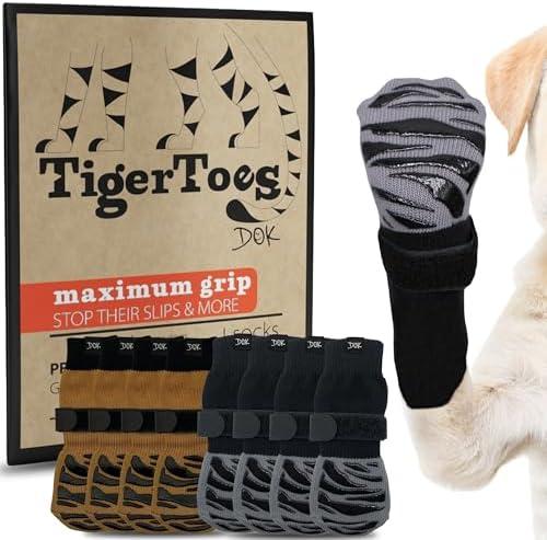 DOK TigerToes Premium Non-Slip Dog Socks for Hardwood Floors Color Bundle (Size S) - Extra-Thick Grip That Works Even When Twisted - Prevents Licking, Slipping, and Great for Dog Paw Protection