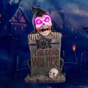 HUYIENO Solar Halloween Decoration Graveyard Tombstone Solar Garden Lights Resin Material for Halloween Party Decorations Outdoor Lawn Walkway Decor-Hat