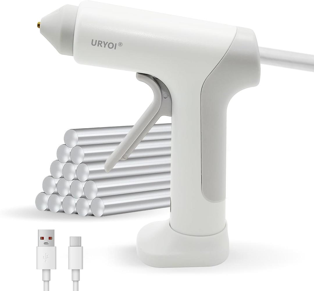 Cordless Hot Glue Gun, 15s Fast heating, Rechargeable Battery, USB-C Fast Charging, Smart Temp Control, Includes 20 Glue Sticks for DIY Crafts, Home Repairs & School Projects (White)