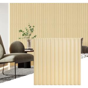 STICKGOO Slat Wall Panel, 3D Wall Panels for Interior Wall Decor PVC Fluted Textured Panel 12-Tile 19.7 x 19.7in - Oak