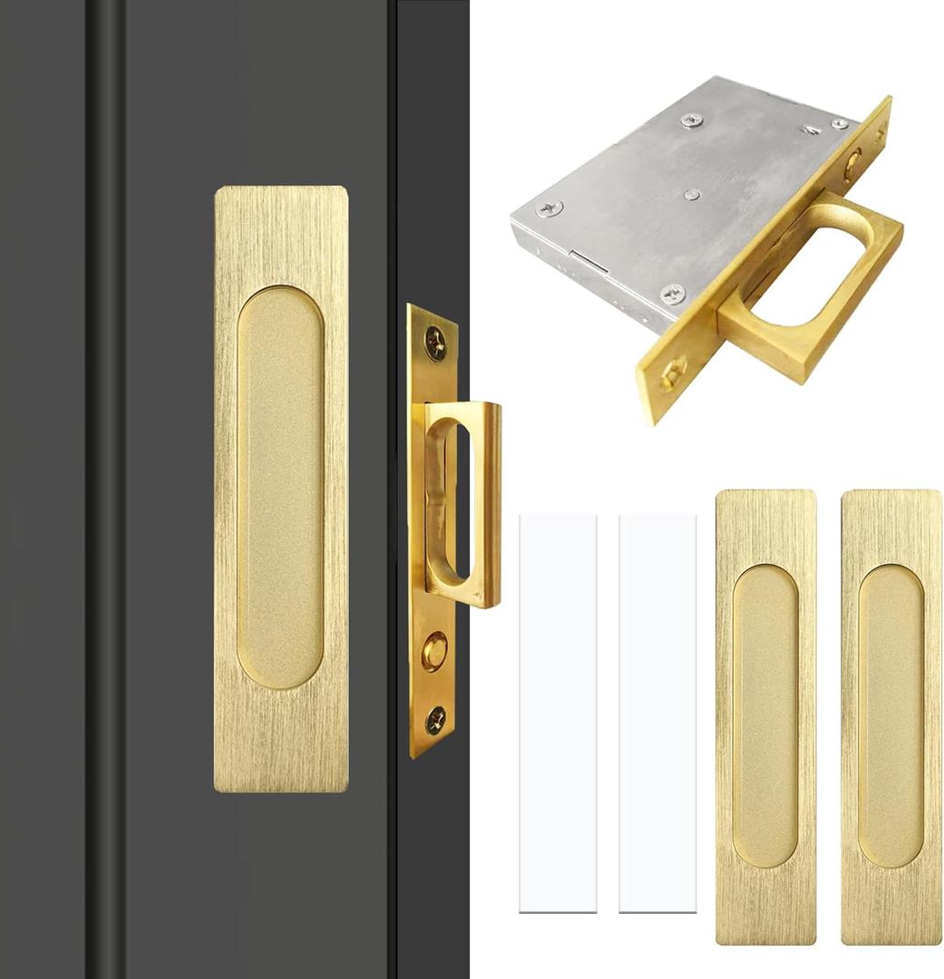 Recessed Finger Flush Pulls with Edge Pull, Sliding Barn Door Handle Hardware, for Cabinet, Pocket, Closet, Barn Door Handle Pulls (Gold, 180mm(7.07in))