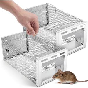 2 Pcs Humane Rat Trap 11.02 x 5.71 x 4.53 in Live Rat Cage Trap for Indoor and Outdoor Small Rodent Animal Mouse Vole Chipmunk Hamsters Live Cage, Safe Control No Kill, Catch and Release