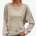 Women's Soft Sleeve Pullover Long Sleeve Top, Fall Trendy Casual Sweaters Crewneck Tunic L