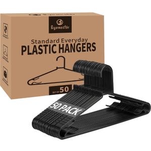 Byomostor Black Plastic Hangers 50 Pack, Light Weight Durable Clothes Hangers G-Shape Standard Size Non-Slip Coat Hanger Adult Clothes Hangers for Laundry & Everyday Use -Slim & Space Saving, 16" X 8.1 Inches