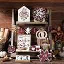 18 Pcs Fall Thanksgiving Tiered Tray Decor Set Maple Leaf Pumpkin Wood Sign Hello Fall Rustic Farmhouse Tray Decoration Tabletop Sign for Autumn Harvest Home Kitchen Festival(Leaf Pumpkin)