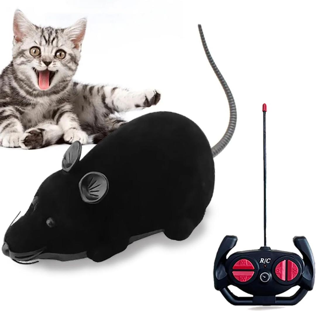 Remote Control Fake Rat Toy - Realistic Mouse Cat Toy Mice RC Toy Chasing Prank Joke Scary Trick Rats for Cat Funny Toy (Black)