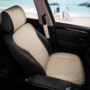 Front Car Seat Covers - Leather Seat Covers with Storage Pocket and Two Belt Pads, Anti-Slip Waterproof Universal Seat Covers for Cars Fit Cars Trucks SUV(Beige,2 Pack)