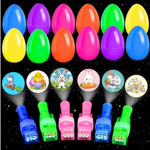 Easter Basket Stuffers Essentials for Teens Kids, 12Pcs Prefilled Easter Eggs with Finger Lights Toys, Easter Egg Fillers for Boys Girls, Classroom Treasure Box, Glow in the Dark Hunt Party Favors