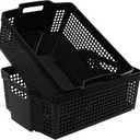 Large Storage Basket, Stackable Open Storage Bin, Black, Pack of 4, F