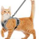 Cat Harness and Leash for Walking Escape Proof Soft Adjustable Cat Leash Breathable Comfortable Vest Easy to Wear Kitten Harness for Outdoor Travel (Grey, M (13-18lb))