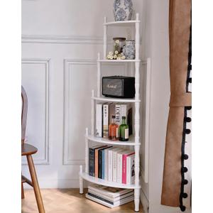 5-Tier Corner Shelf, Wooden Bookshelf, Vintage White, Space Savers, 59"
