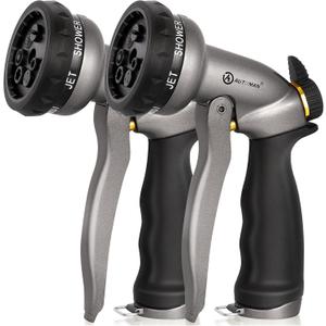 AUTOMAN Garden Hose Nozzle - 2 Pack, 100% Metal High Pressure Spray Nozzle, Labor-Saving Design, Heavy Duty for Garden Watering, Car Washing, Window Cleaning, Pets Bathing