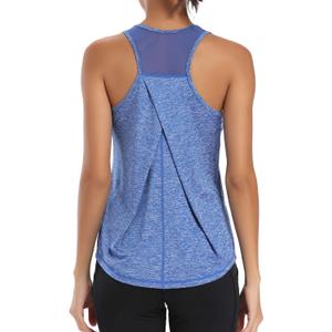 Aeuui Womens Workout Tops for Women Racerback Tank Tops Mesh Yoga Shirts Athletic Running Tank Tops Sleeveless Gym Clothes (Blue, S)