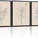 CHTEXA Minimalist Botanical Wall Art Set Of 3 Framed Canvas Prints Neutral Beige Plant Line Art Decor For Living Room Bedroom Bathroom Office 16x24 Inch