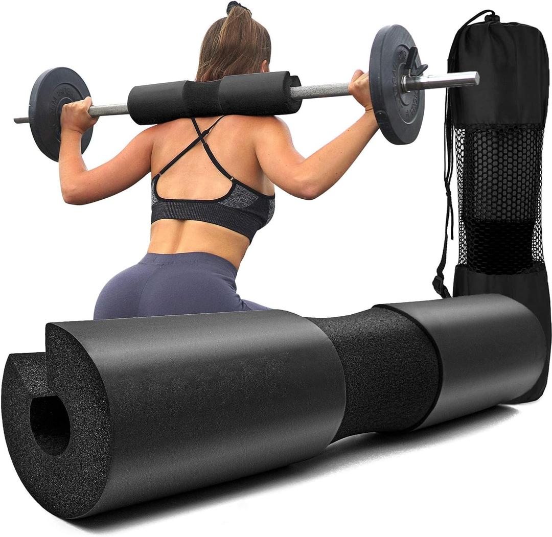 Squat Pad - Foam Barbell Pad for Squats Cushion, Lunges & Bar Padding for Hip Thrusts - Standard Weight Bar Pad - Provides Cushion to Neck and Shoulders While Training (Black)