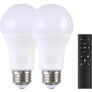 A19 LED Light Bulbs with Remote Control, 800LM 9W (60W Equivalent) Bulbs,Stepless Dimmable 3000K-6000K,E26 Base,CRI 80+,2.4GHz,25000+ Hours Lifespan,Light Bulb for Home Decor,2Bulb & 1Remote (9W-1 Remote-2 Bulb)