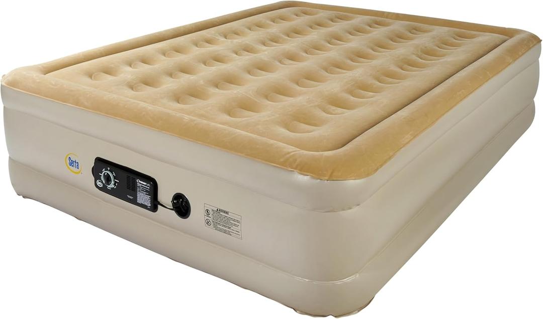 Serta Raised Air Mattress with Never Flat Pump | Luxury Inflatable Mattress with Built in Air Pump to Ensure a Good Nights Rest | Heavy Duty Blow Up Mattress with Self Inflating Pump, Queen