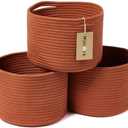MiniArk Small Basket for Organizing | Cube Shelf Closet Storage Baskets | 9.7×9.7×7.1” | Woven Rope Gift Basket | Nursery | Round 3 Packs Oxide Red