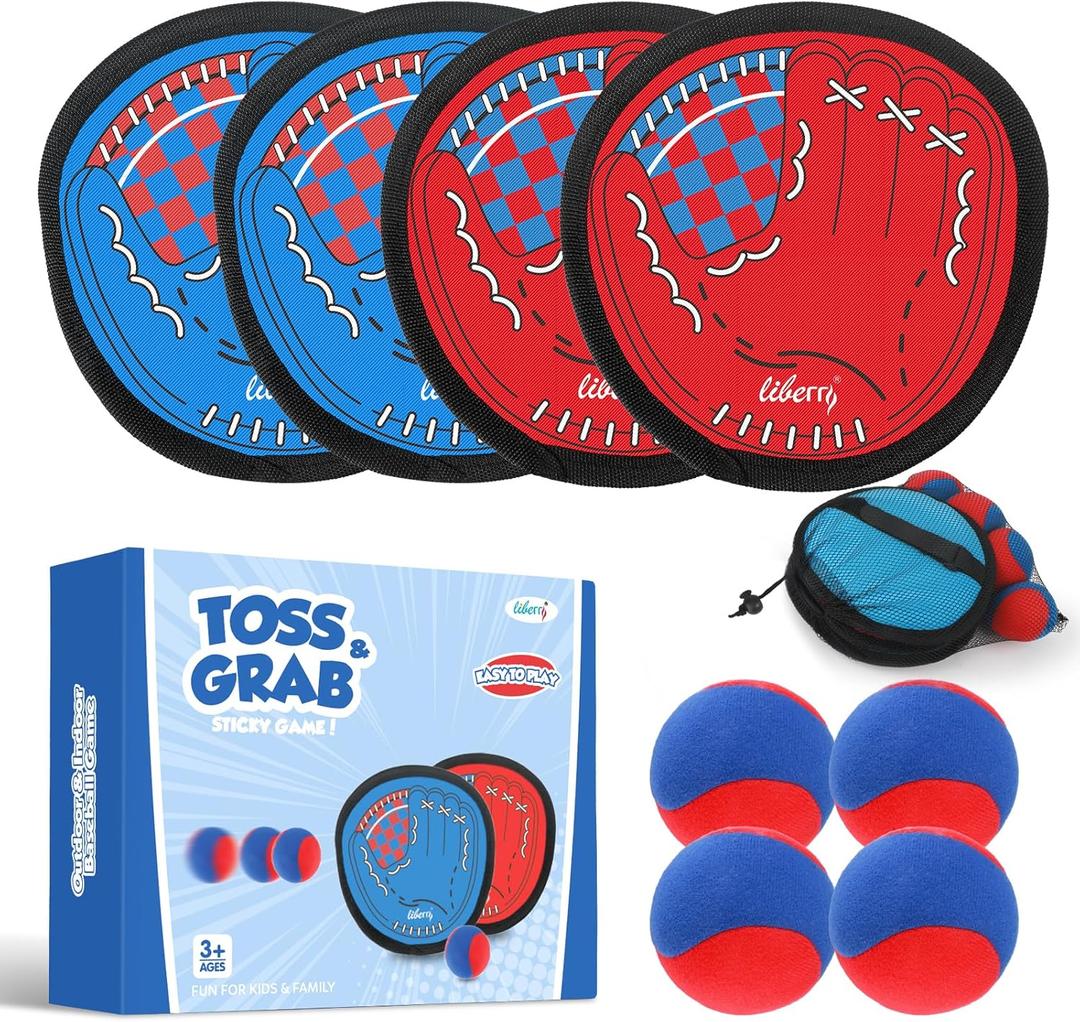 Liberry Toddler Baseball Glove and Ball Set for Boys Girls 312, Toss and Grab Sticky Ball Game with Adjustable Mitts, Kids Sports Toy Gift for Outdoor Indoor Family Play