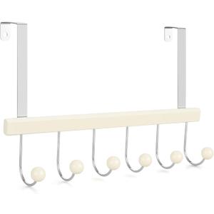 TOPIA HANGER Over The Door Hooks for Hanging, Towel Hooks Towel Racks for Bathroom, Coat Hooks Coat Rack Over The Door Organizer Hanging, Wooden Door Hangers for Coat Towel Hat Purse CT71W (Creamwhite)