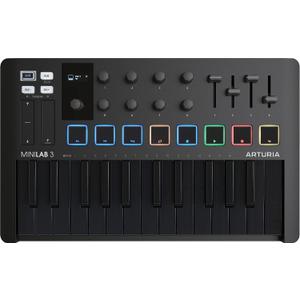 Arturia MiniLab 3 - Universal MIDI Controller for Music Production, with All-in-One Software Package - 25 Keys, 8 Multi-Color Pads - White (MiniLab 3 Only, Deep Black)