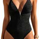 Aidonger One Piece Swimsuit Sexy Deep V Neck Bathing Suit for Women Slimming Low Back Swimwear Tummy Control Swim Suit