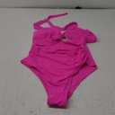 SOLY HUX Women's One Piece Swimsuit Criss Cross Halter Cut Out Ruched Monokini Bathing Suit Solid HotPink, X-Large