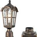 YUBOLE Outdoor Post Light, Exterior Pole Lanten, Waterproof Cast Aluminium Post Light Fixture with Water-Tempered Glass Shade, E26 Based Post Lamp for Garden, Driveway, Backyard- Antique Brass