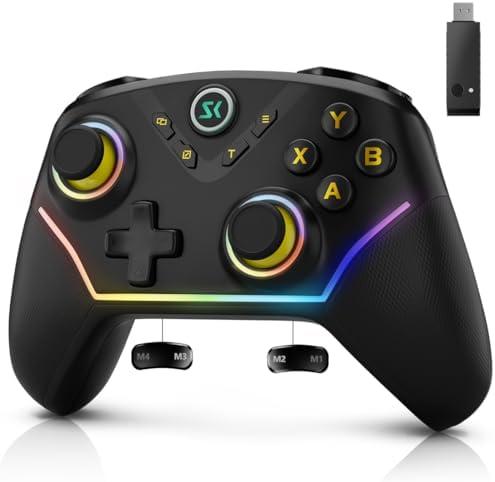 Multi-Platform Wireless Controller, PC Gaming Controller with 2.4G Adpater/Hall Joysticks/Hall Triggers/1200 mAh Battery/4 Programmable Buttons/RGB Lighting, Compatible with PC Windows 7/8.1/10/11, Switch/OLED/Lite, iOS, Android, Steam-Black