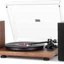 1 by ONE Bluetooth Turntable HiFi System with 36 Watt Bookshelf Speakers, Patend Designed Vinyl Record Player with Magnetic Cartridge, Bluetooth Playback and Auto Off
