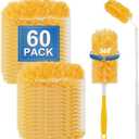 Heavy Duty Duster Refills, Disposable Dusters Kit for Cleaning Dusting Furniture Blind Ceiling Fan, Multi Surface 360 Feather Duster(60)+3FT Extended Handle +1 Handle